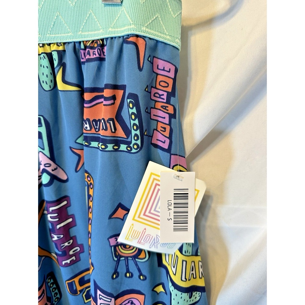LuLaRoe Lola Skirt S Retro Neon Diner Vegas Logo Signs NWT - Picture 3 of 9